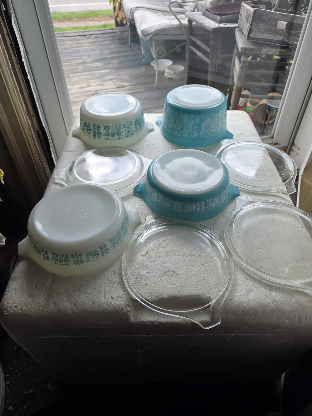 Vintage Turquoise and White Pyrex  Butter Print  8pc